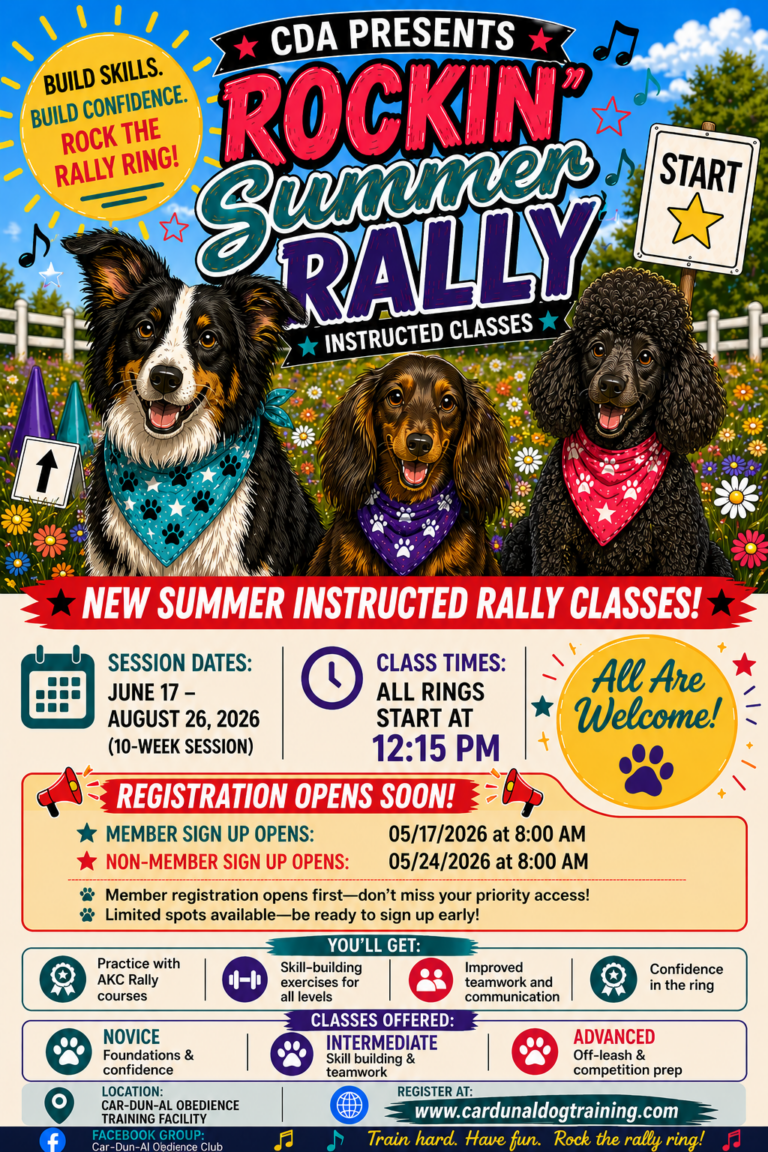 Instructed Rally Class Summer 2026 - Car-Dun-Al Dog Obedience Training Club